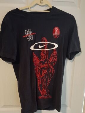 Nike Black Short-Sleeve Tee with Red Angel Graphic and White Swoosh Oval